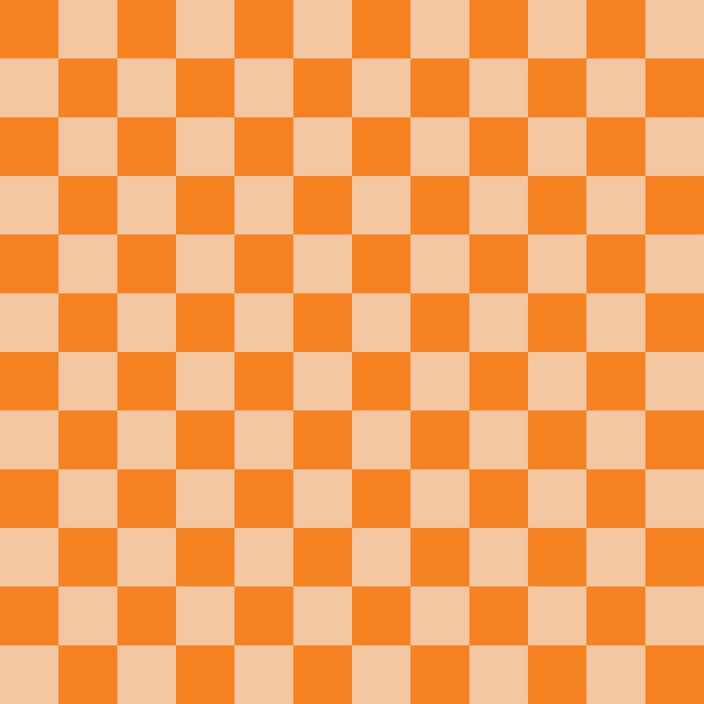 orange, peach, checkered pattern, checkerboard, geometric design, two-tone, quilting cotton, fabric panel, alternating squares, bright colors, repetitive pattern, grid design, contemporary style, crafting material, sewing fabric, modern geometric, square motifs, vibrant orange, soft peach, tessellated design