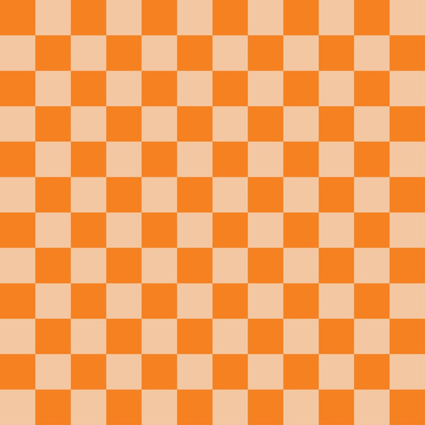 orange, peach, checkered pattern, checkerboard, geometric design, two-tone, quilting cotton, fabric panel, alternating squares, bright colors, repetitive pattern, grid design, contemporary style, crafting material, sewing fabric, modern geometric, square motifs, vibrant orange, soft peach, tessellated design