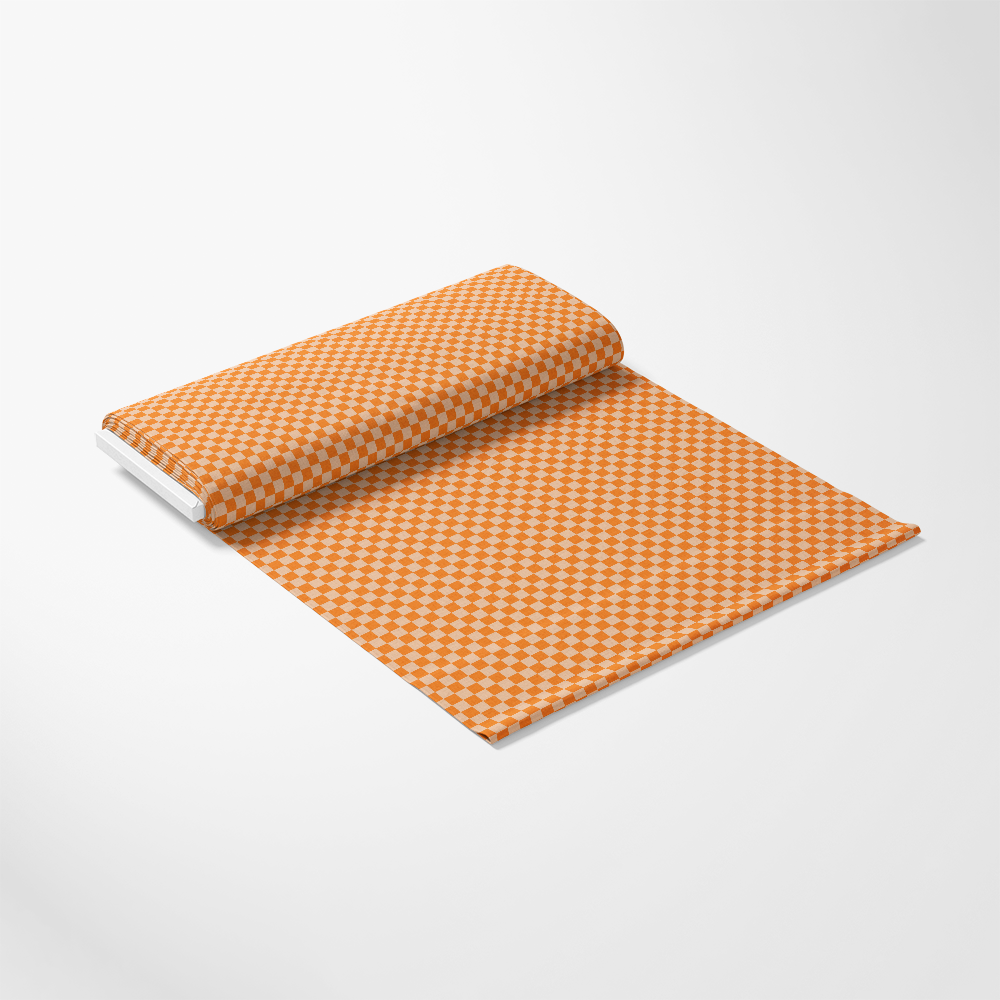 2 Color Checkered Pattern 3 Quilting Cotton Fabric showing orange and beige small checkered design, cotton textile, quilting material, fabric yardage, soft textured cloth, traditional print, eco-friendly finish, vibrant color fabric roll, crafting fabric, sewing material, premium quilting cotton