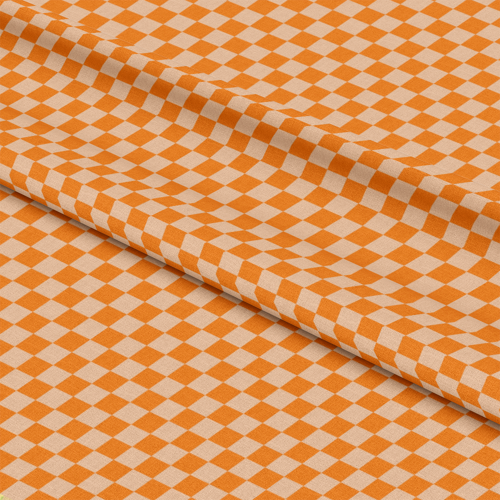 2 Color Checkered Pattern 3 Quilting Cotton Fabric, orange, beige, checkered design, cotton textile, quilting material, fabric yardage, premium cotton, sewing fabric, crafting fabric, soft texture, vibrant colors, traditional print, environment-friendly fabric