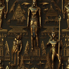 golden bronze, ancient egypt, pharaohs, egyptian gods, hieroglyphics, pyramids, sphinxes, metallic finish, ornate details, royal figures, archaeological motifs, antiquity theme, embossed appearance, cultural pattern,, fabric panel, historical design, luxury appearance, dimensional effect, ceremonial imagery