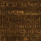 brown, gold, amber, hieroglyphics, egyptian symbols, pharaohs, ancient figures, pyramids, temples, gods, goddesses, sacred animals, geometric patterns, repetitive motifs, antiquated style, mystical, archaeological,, fabric panel, horizontal strips, cultural art, desert tones