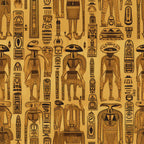 golden yellow, brown, egyptian hieroglyphs, ancient figures, pharaohs, gods, cartouches, papyrus style, antiqued appearance, cotton fabric, quilting panel, repeating pattern, archaeological motifs, desert tones, historical design, egyptian mythology, sacred symbols, vintage aesthetic, cultural artwork