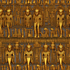 golden, bronze, amber, ancient egypt, pharaoh figures, egyptian deities, hieroglyphics, columns, archaeological, ornate patterns, metallic finish, antiquity, mythological, sacred symbols,, fabric panel, geometric borders, ancient civilization, repetitive motifs, cultural artifacts