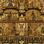 egyptian hieroglyphics, ancient egypt, pharaohs, pyramids, golden brown, tan, turquoise blue, red accents, mythological figures, winged scarab beetles, egyptian gods, architectural columns, sphinx, ankh symbols, eye of horus,, fabric panel, geometric borders, ancient civilization, archaeological motifs, desert tones, cultural artwork