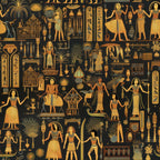 ancient egypt, egyptian motifs, pharaohs, hieroglyphics, golden yellow, amber, black background, pyramids, palm trees, egyptian figures, archaeological symbols,, fabric panel, historic patterns, cultural designs, egyptian art style, sphinx, temples, papyrus plants, ornate details