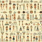 ancient egypt, hieroglyphics, pharaohs, pyramids, egyptian gods, beige background, terracotta orange, black accents, geometric patterns, cultural motifs,, fabric panel, archaeological theme, ancient civilization, egyptian symbols, tribal designs, historical patterns, desert colors, repetitive design, crafting fabric