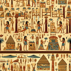 ancient egypt, hieroglyphics, pharaohs, pyramids, egyptian gods, papyrus background, beige, teal, terracotta, gold accents,, fabric panel, archaeological motifs, nile symbols, ankh symbols, egyptian columns, desert palette, antiquated style, historical design, cotton fabric