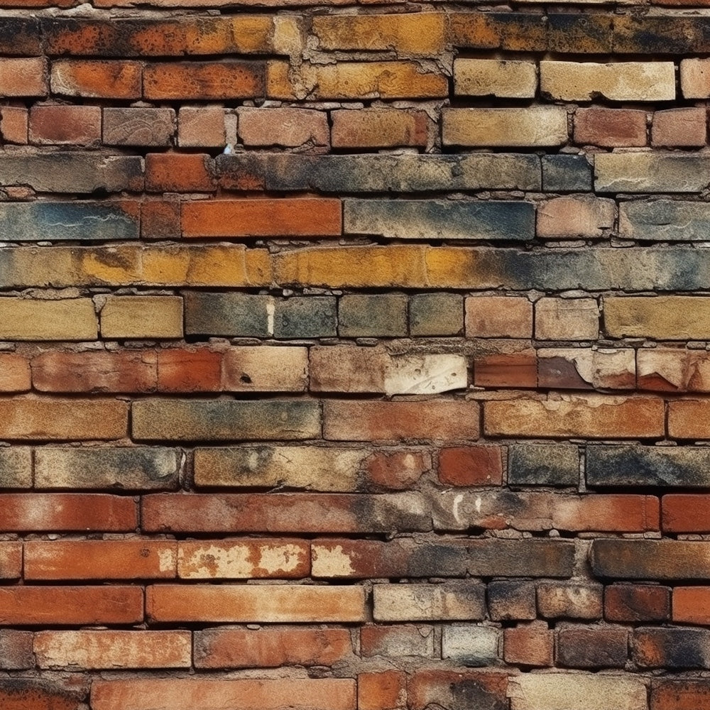 brick wall, weathered bricks, rustic texture, terracotta, burnt orange, gray mortar, cream colored, reddish brown, aged surface, realistic pattern, architectural design,, fabric panel, vintage appearance, distressed look, masonry pattern, earthy tones, textural print