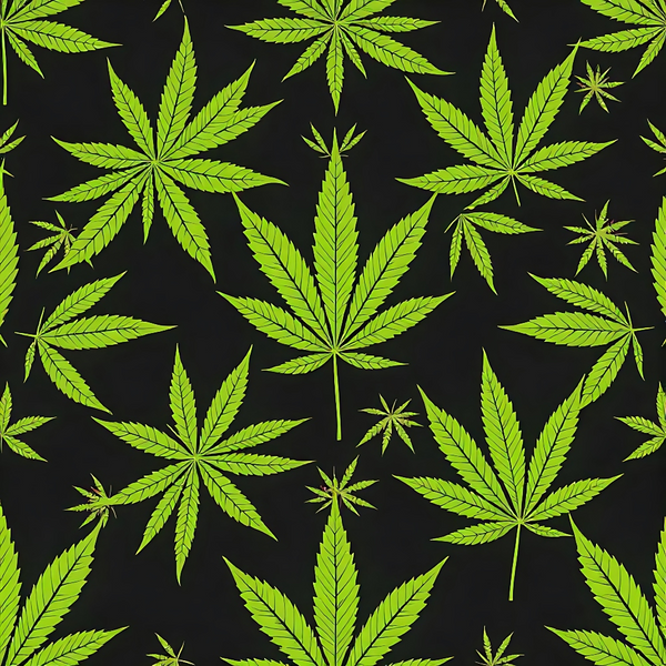green, black, marijuana leaves, cannabis pattern, botanical design, allover print,, fabric panel, repeating pattern, emerald green, forest green, lime green, nature motif, leaf silhouettes, contemporary style, scattered placement, detailed veining, serrated edges, craft fabric, sewing material