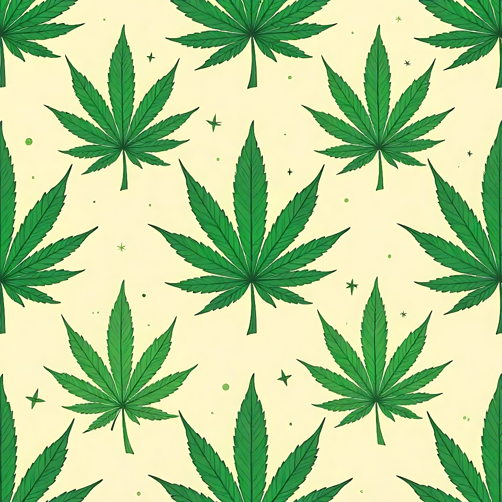 green leaves, cannabis pattern, marijuana motif, botanical design, repeating pattern, cream background, forest green, sage green, leaf silhouettes, allover print,, fabric panel, nature theme, herbal pattern, geometric spacing, organic shapes, crafting material, sewing fabric, contemporary design, artistic illustration