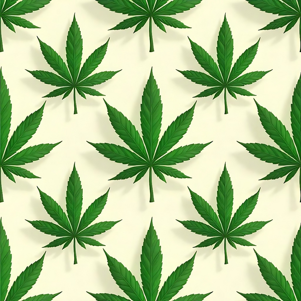 green leaves, cannabis pattern, marijuana motif, botanical design, leaf silhouettes, repeating pattern, allover print, cream background, sage green, forest green, nature theme,, fabric panel, contemporary style, geometric arrangement, serrated edges, plant imagery, modern botanical, crafting material, sewing fabric