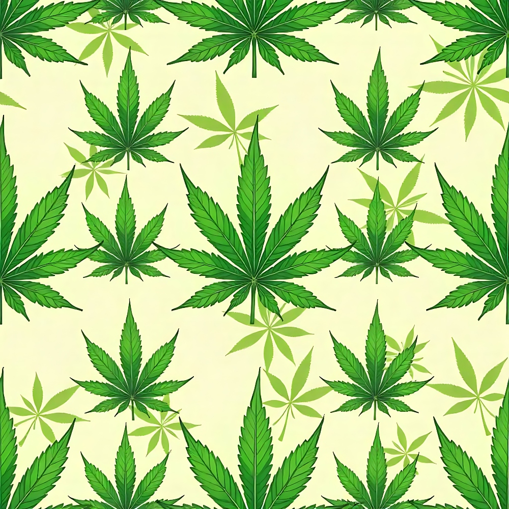 marijuana leaves, cannabis pattern, green leaves, sage green, forest green, cream background, botanical design, allover pattern,, fabric panel, serrated leaves, palm-shaped leaves, nature motif, herb pattern, repeating design, craft fabric, sewing material, leaf silhouettes, organic shapes, cannabis sativa