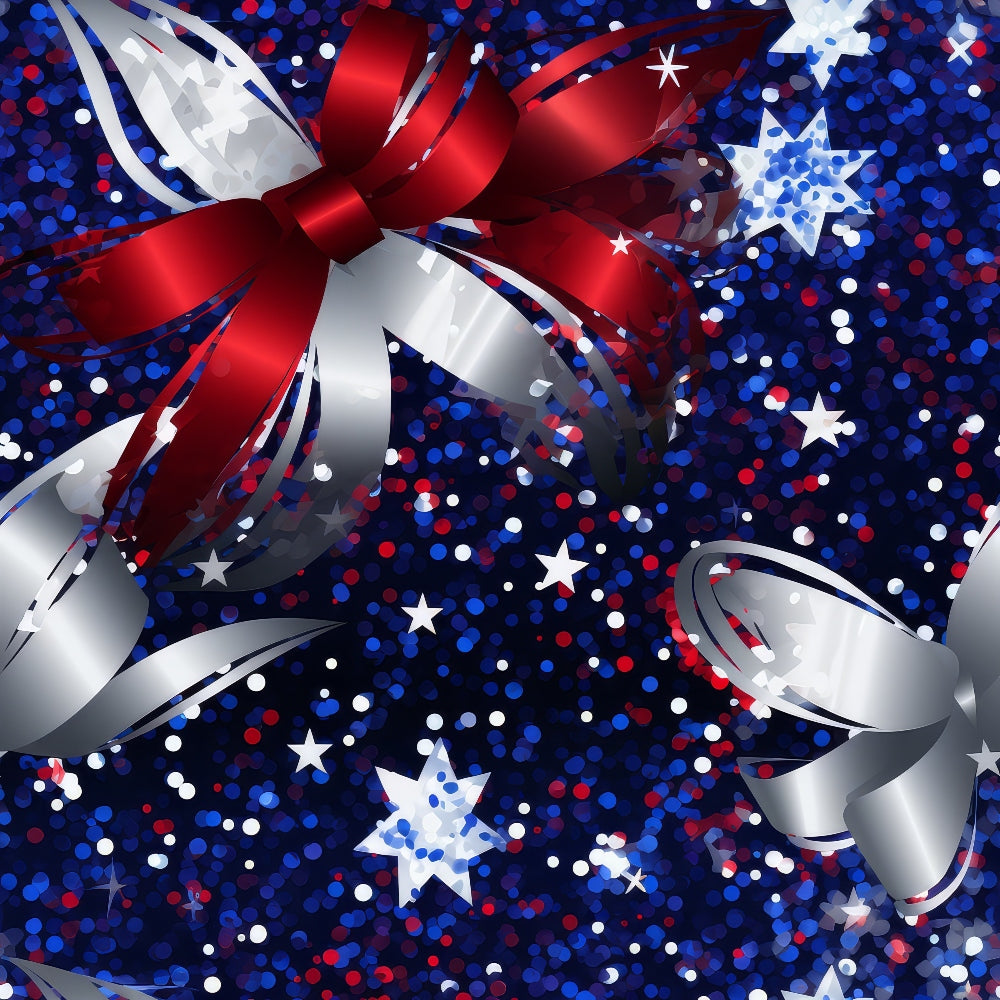 red, white, blue, navy blue, silver, metallic ribbon, bow, stars, glitter dots, confetti, patriotic, fourth of july, independence day, sparkly, shimmery, celebration, festive,, fabric panel, american flag colors