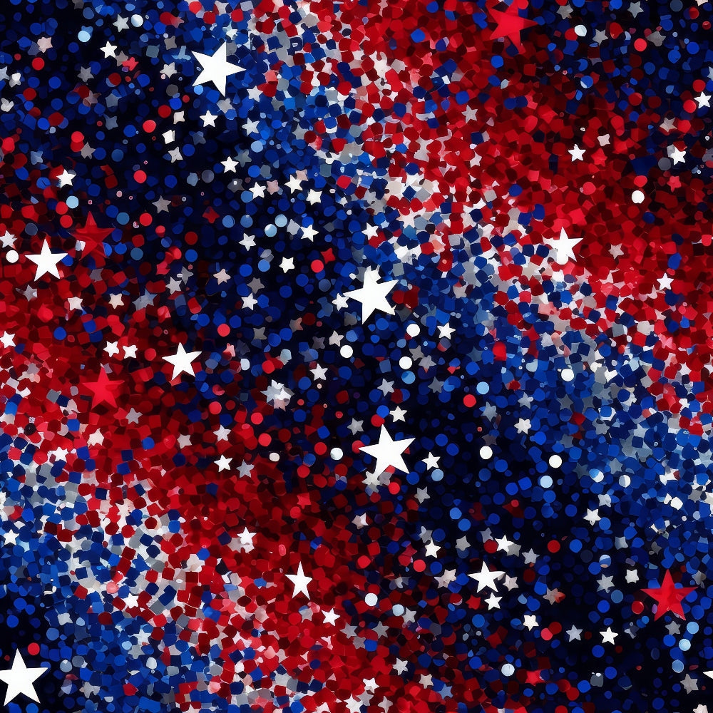 red, white, blue, navy blue, crimson, glitter, stars, circles, dots, confetti, scattered pattern, patriotic, 4th of july, independence day, festive, sparkly,, fabric panel, celebratory, american colors, geometric shapes, holiday fabric