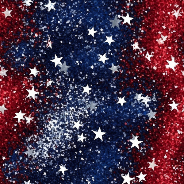 4th of july, patriotic, glitter effect, sparkles, red, white, blue, navy blue, crimson red, stars, star pattern, scattered stars, shimmery, festive, american, independence day,, fabric panel, celebration, metallic finish