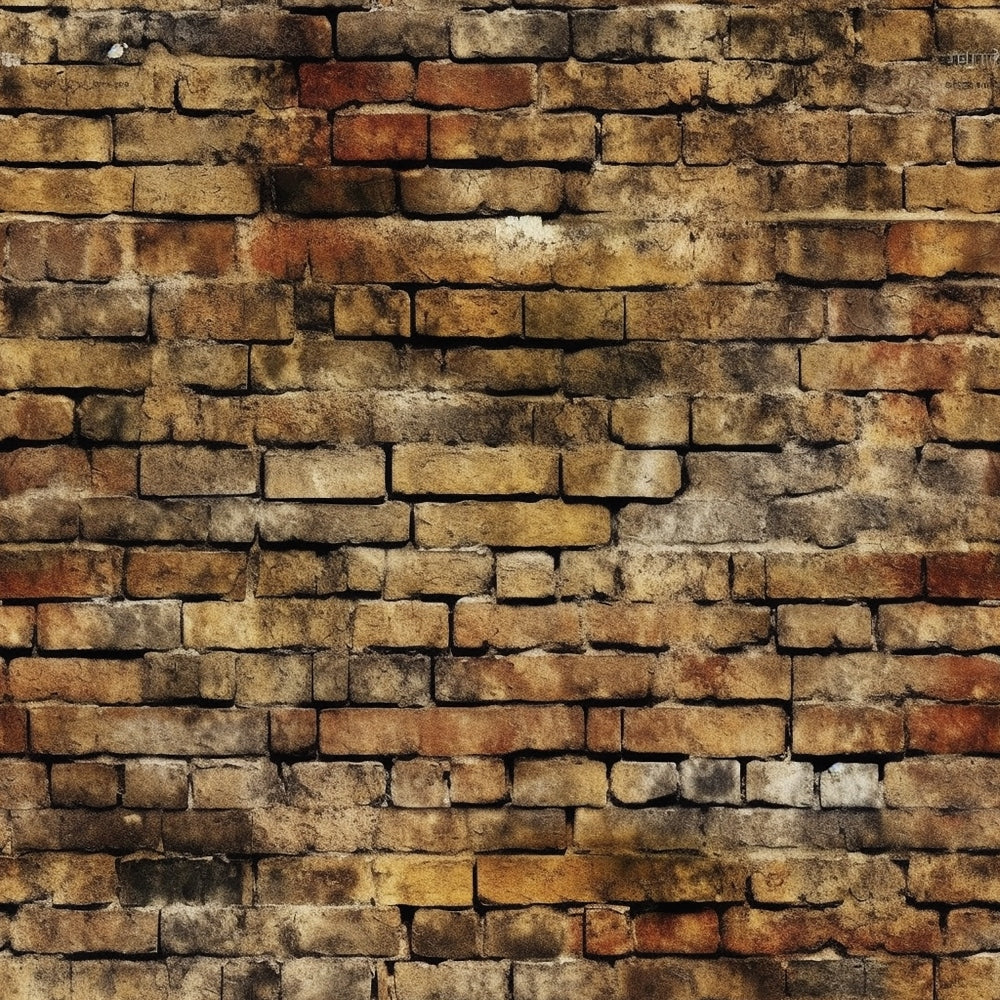 brick wall, weathered brick, aged brick, brown tones, tan colors, rust colors, beige shades, amber hues, mortar lines, textured surface, distressed appearance, architectural pattern, masonry design, vintage brick, worn texture,, fabric panel, realistic print, earthy palette, construction theme