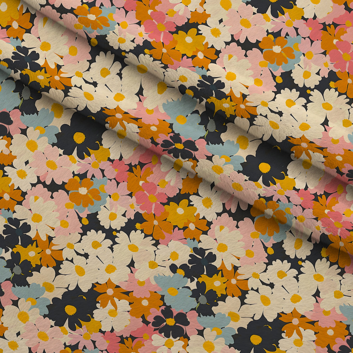 70s Retro Flowers Pattern 14 Minky Fabric — plush minky folded close-up preview (mv-minky-v1:lying)