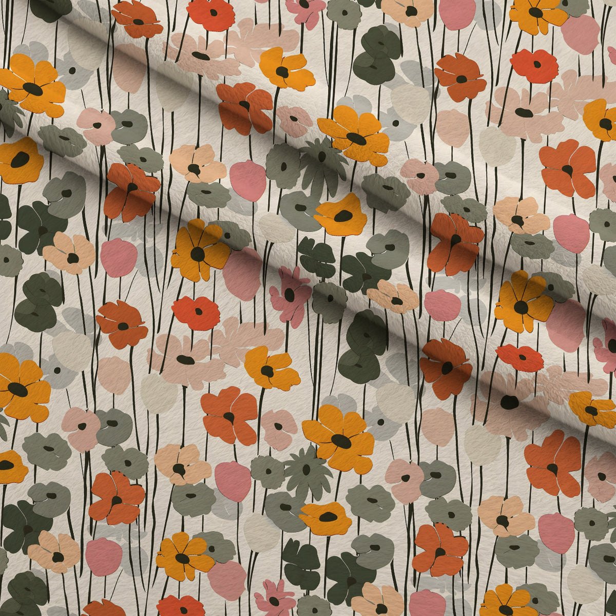 70s Retro Flowers Pattern 15 Minky Fabric — plush minky folded close-up preview (mv-minky-v1:lying)