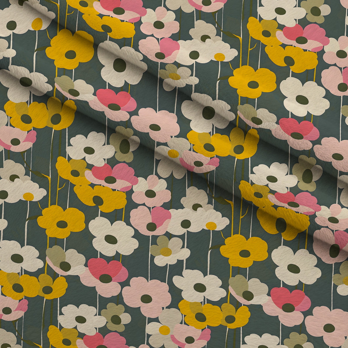 70s Retro Flowers Pattern 2 Minky Fabric — plush minky folded close-up preview (mv-minky-v1:lying)