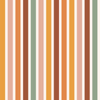 orange, brown, sage green, dusty rose, cream, vertical stripes, retro stripes, 1970s aesthetic, boho style, groovy pattern, earth tones, vintage colors,, fabric panel, warm palette, geometric stripes, muted tones, autumn colors, bohemian design, mod pattern