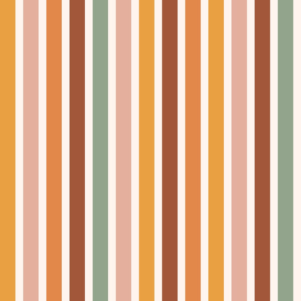 orange, brown, sage green, dusty rose, cream, vertical stripes, retro stripes, 1970s aesthetic, boho style, groovy pattern, earth tones, vintage colors,, fabric panel, warm palette, geometric stripes, muted tones, autumn colors, bohemian design, mod pattern