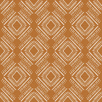 burnt orange, terracotta, geometric pattern, diamond motifs, concentric squares, radiating lines, dots and dashes, tribal design, bohemian style, 70s retro, groovy aesthetic, repetitive pattern, white linework,, fabric panel, ethnic inspired, southwestern style, earthy tones, boho chic