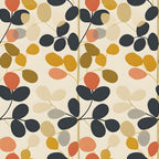 70s retro, floral pattern, oval leaves, botanical design, orange, mustard yellow, charcoal gray, cream background, beige, coral pink, mid-century modern, vintage style,, fabric panel, geometric flowers, scattered motif, autumn colors, retro aesthetic, abstract florals, earthy tones