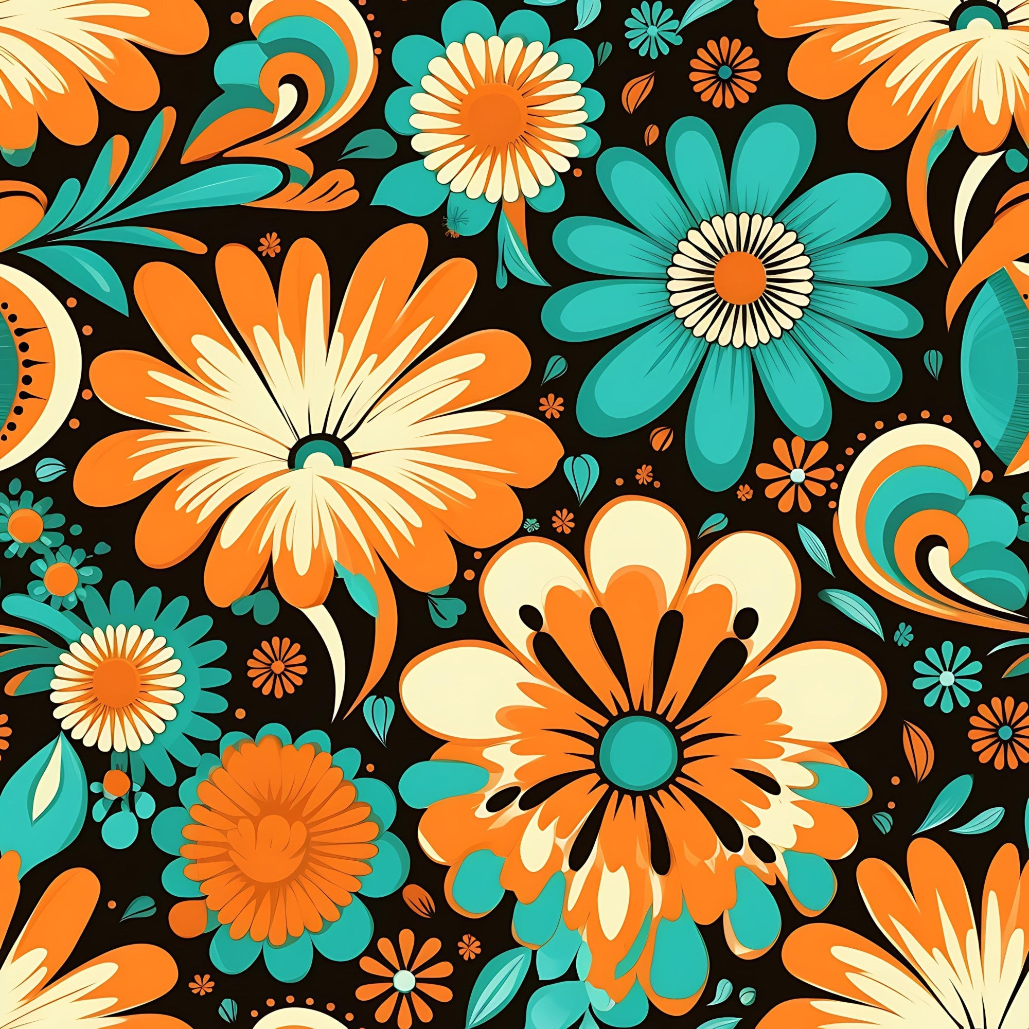 70s Retro Groovy Floral Pattern 10 Minky Fabric