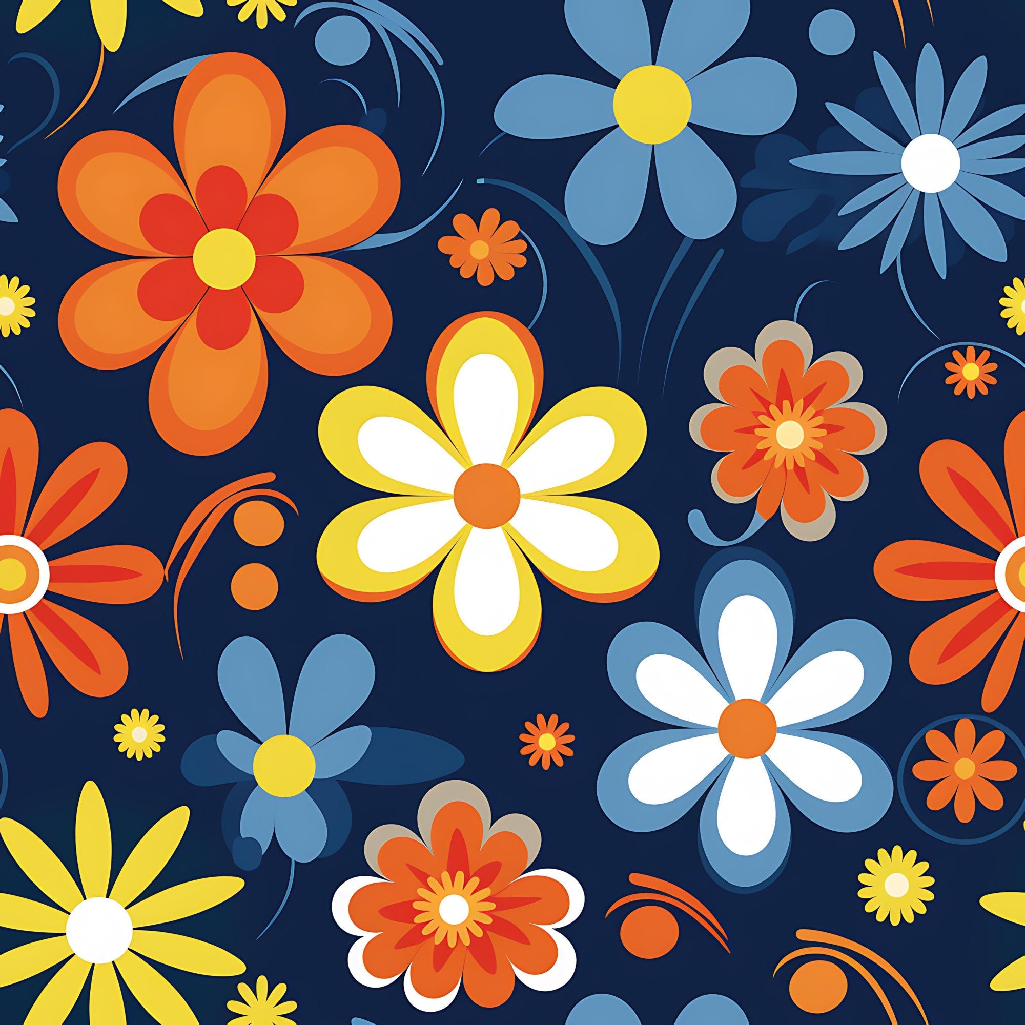 70s Retro Groovy Floral Pattern 12 Minky Fabric