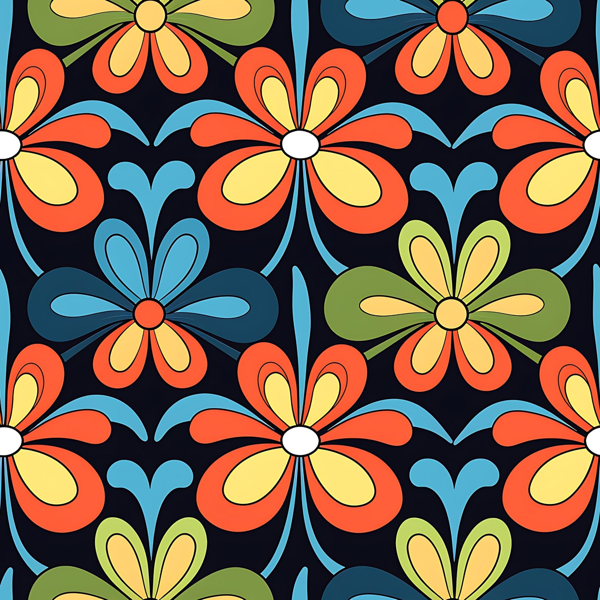 70s Retro Groovy Floral Pattern 16 Minky Fabric