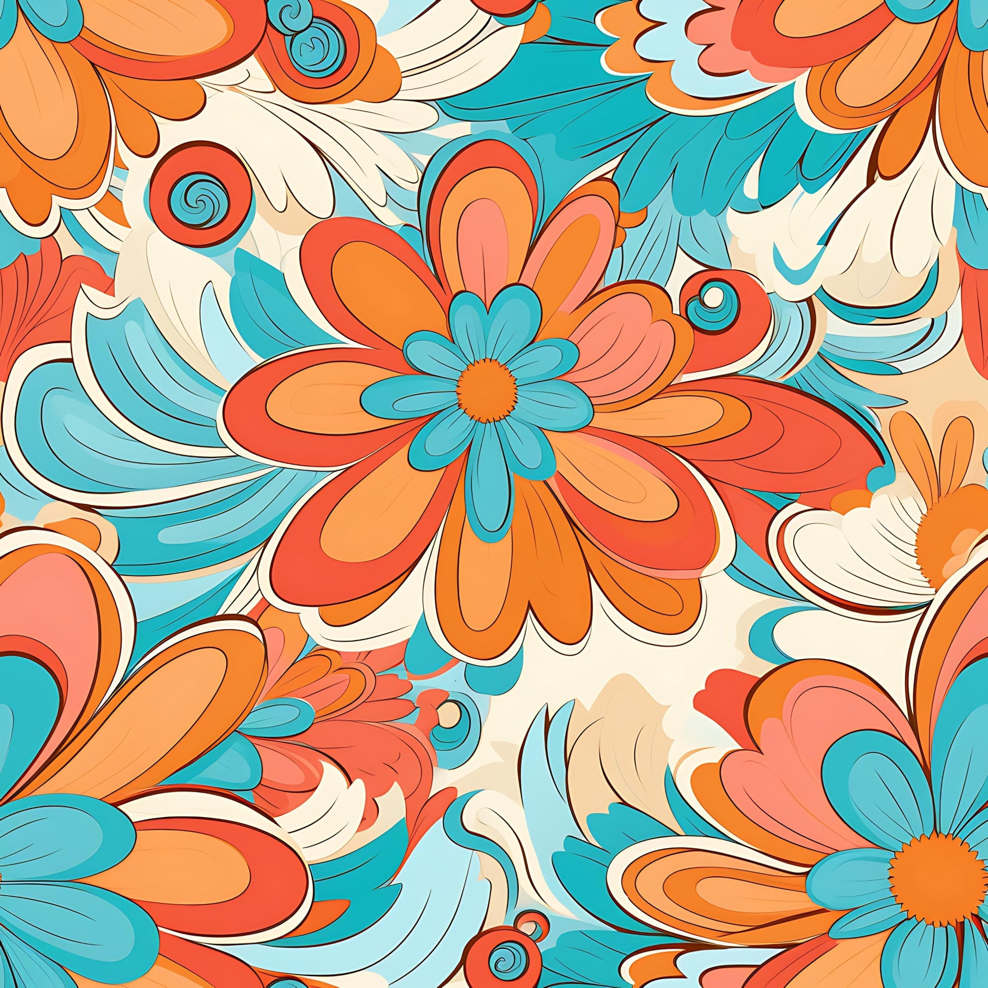 70s Retro Groovy Floral Pattern 18 Minky Fabric