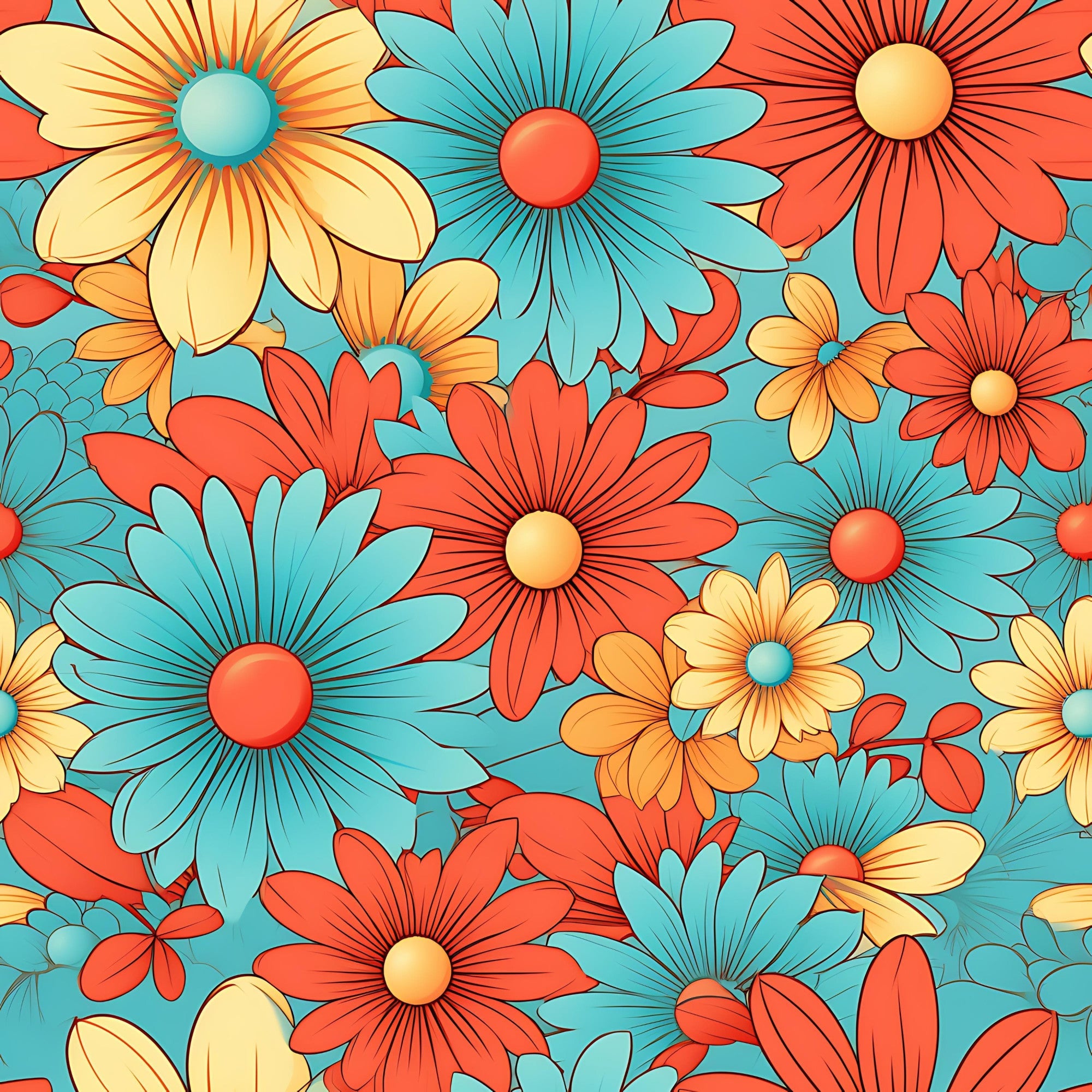 70s Retro Groovy Floral Pattern 3 Minky Fabric