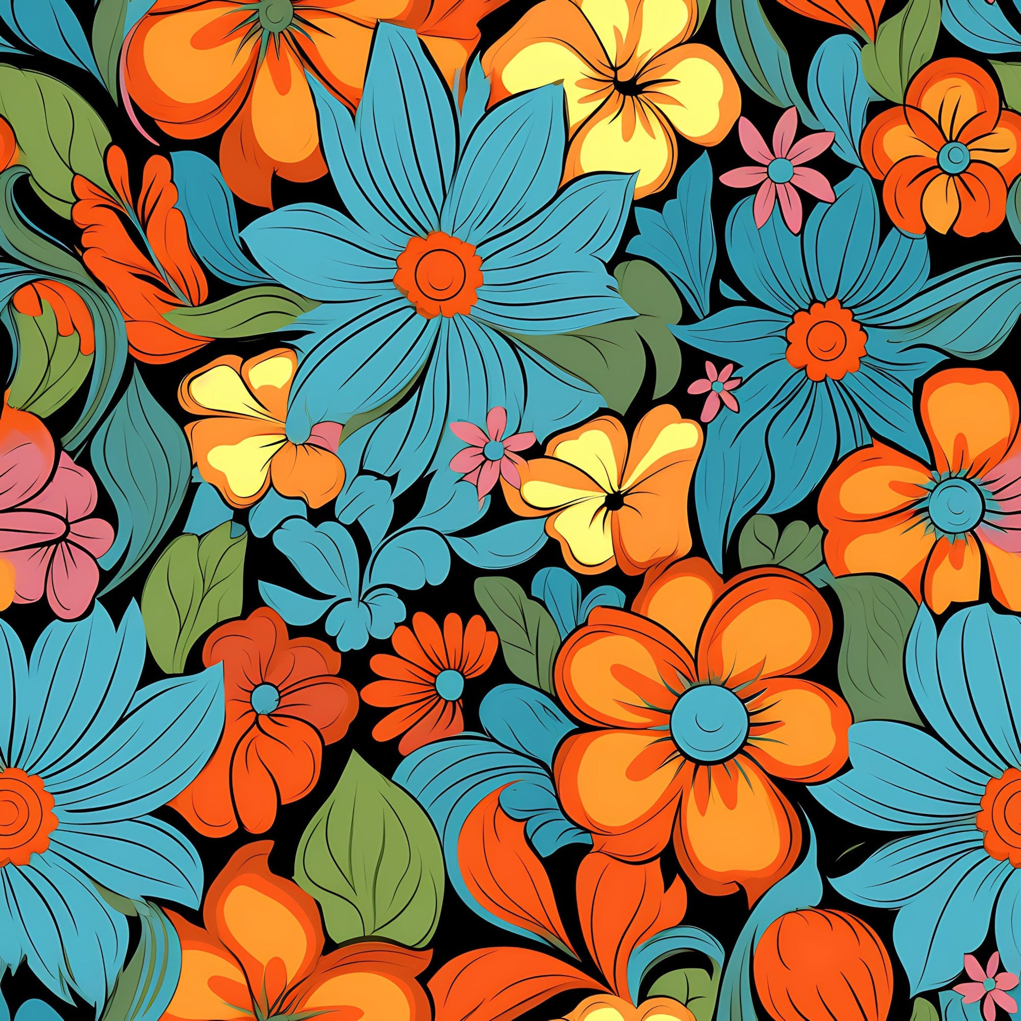 70s Retro Groovy Floral Pattern 7 Minky Fabric
