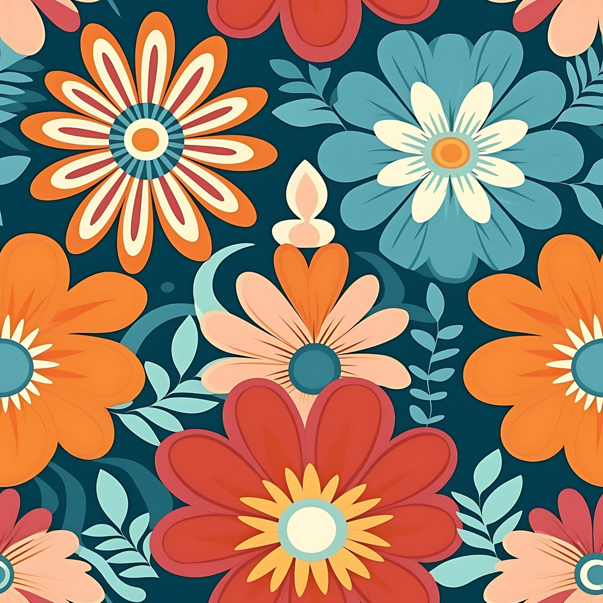 70s Retro Groovy Floral Pattern 9 Minky Fabric