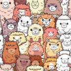 Cute Alpaca Fabric featuring multicolored alpaca illustrations with smiling faces, soft textures, pastel hues, playful design, cartoon animals, warm tones, cozy textile, adorable pattern, premium .