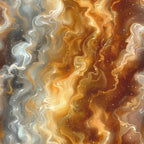 fabric panel, swirling patterns, marbled design, golden orange, amber, cream, grey, flowing waves, abstract art, cosmic nebula, liquid marble, metallic accents, shimmering texture, celestial swirls, warm tones, cool greys, ethereal patterns, dreamy atmosphere, organic flowing lines