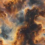 cosmic nebula, golden swirls, deep blue, amber tones, starfield, celestial clouds, space theme, flowing patterns, luminous effects,, fabric panel, astronomical design, ethereal wisps, galaxy motif, shimmering stars, cosmic dust, heavenlyscape, mystical atmosphere, night sky, celestial bodies