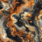 marbled pattern, swirled design, gold metallic, copper orange, charcoal gray, abstract swirls, fluid motion, cosmic nebula, celestial theme,, fabric panel, flowing curves, golden accents, smoky gray, burnt orange, ethereal atmosphere, liquid marble, space-like design, artistic swirls, modern abstract