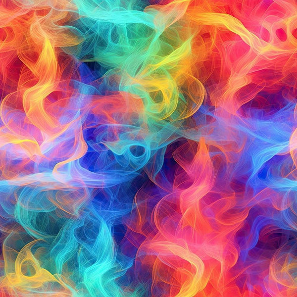 Rainbow Smoke Pattern 11 Fabric featuring vibrant multicolor hues including red, orange, yellow, green, blue, and purple, with swirling smoke-like abstract design, soft texture, premium textile, artistic colorful cotton fabric for quilting and sewing projects.