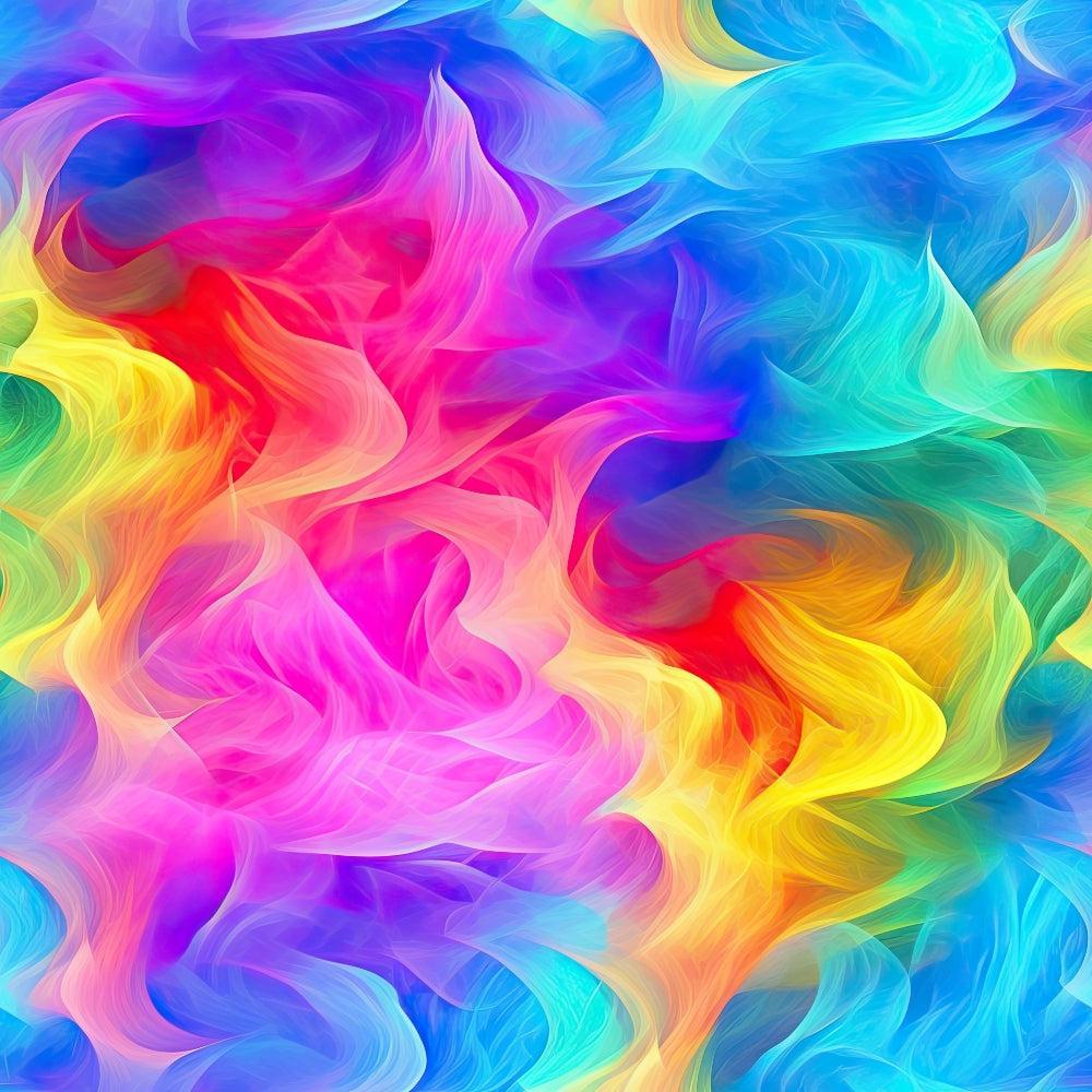 Rainbow Smoke Pattern 12 Fabric featuring vibrant swirling colors including blue, purple, pink, red, yellow, orange, and green. Abstract smoke-inspired design, soft texture, premium cotton textile ideal for quilting projects, fabric yardage, multicolor, artistic pattern, smooth finish, seamless flow, decorative material.