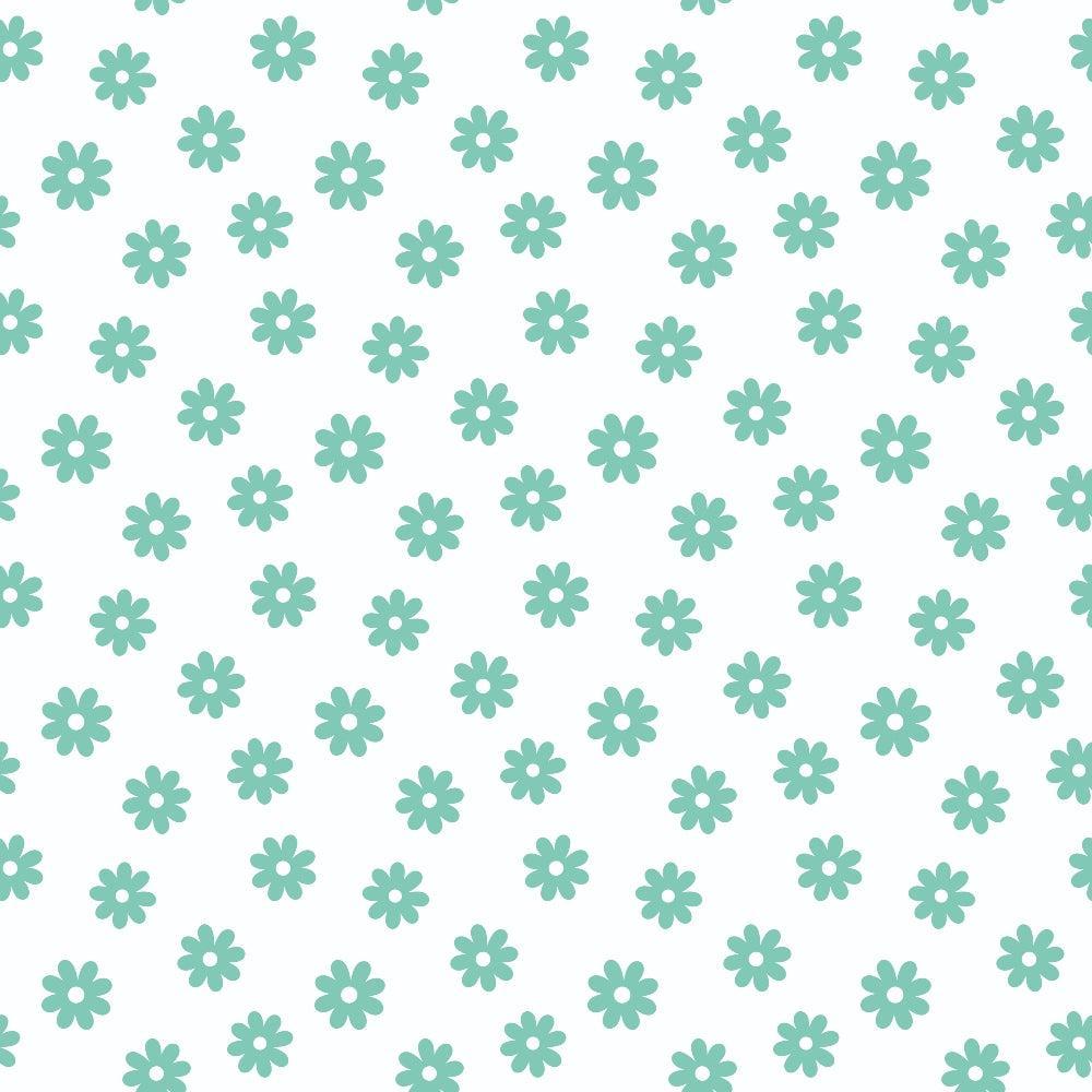 Mint Daisies Fabric, quilting, cotton, fabric, mint, green, daisies, floral, flower pattern, small flowers, soft texture, printed cotton, fabric yardage, sewing material, crafting fabric, delicate design, light background, nature-inspired, botanical, premium quality