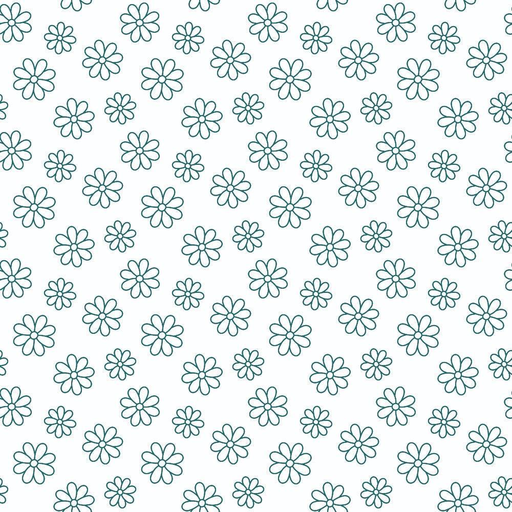 Teal Daisies Outline Fabric, quilting, cotton, fabric, teal, daisy, floral, outline, white background, seamless, textile, material, craft, sewing, home decor, soft, premium, traditional, print