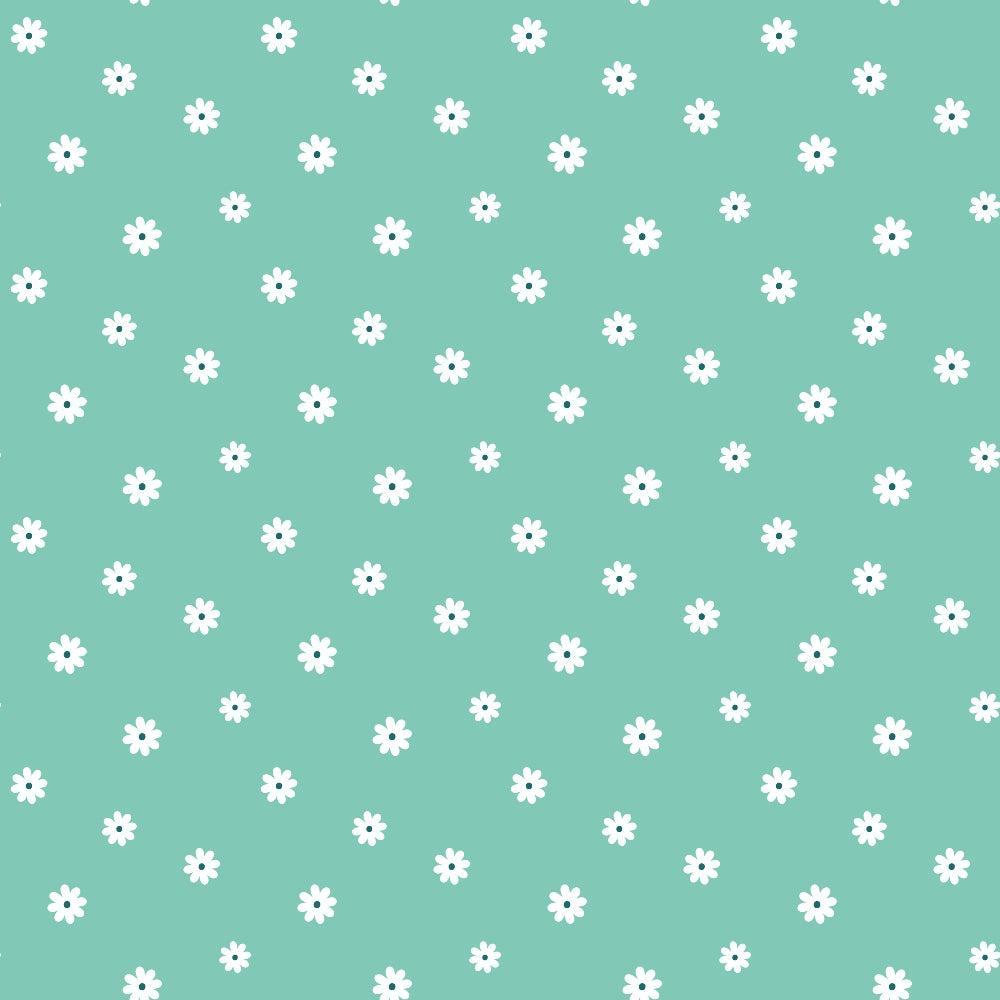 '- Tiny Daisies on Mint Fabric - Green background - White daisy flowers - Floral design - Quilting material - Cotton textile - Soft fabric - Craft fabric - Lightweight cotton - Patterned fabric