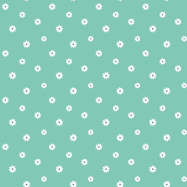 '- Tiny Daisies on Mint Fabric - Green background - White daisy flowers - Floral design - Quilting material - Cotton textile - Soft fabric - Craft fabric - Lightweight cotton - Patterned fabric