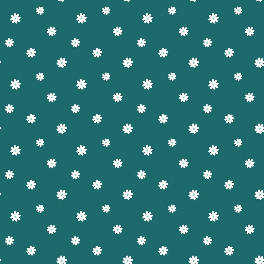 Tiny Daisies on Teal Fabric, teal background, white daisy pattern, small floral design, cotton textile, quilting material, premium cotton fabric, floral print fabric, soft texture, craft fabric, sewing fabric material, delicate flowers on fabric, natural cotton textile, American made fabric