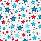 '- Patriotic July Pattern 11 Fabric - Quilting - Cotton - Red stars - Blue stars - White background - Star pattern - Festive design - Seasonal fabric - American theme