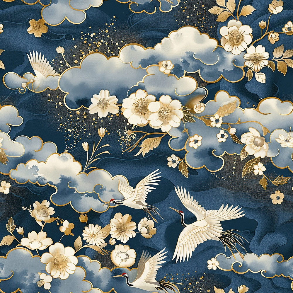 Japanese Cranes Pattern 3 Quilting Cotton Fabric