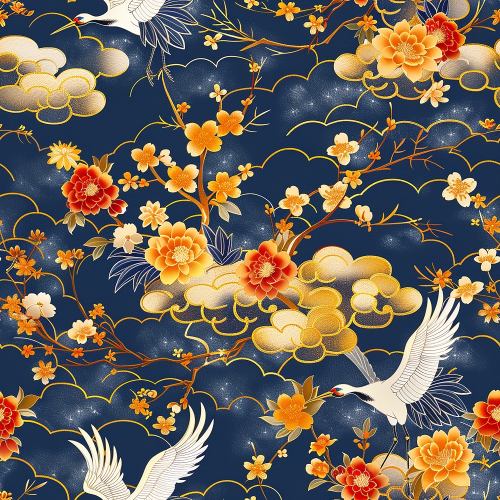 Japanese Cranes Pattern 4 Quilting Cotton Fabric