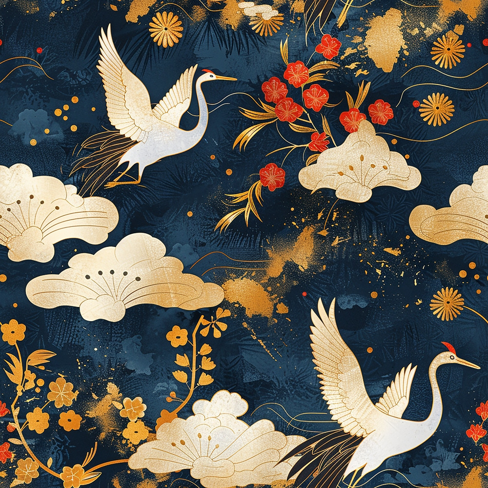 Japanese Cranes Pattern 7 Quilting Cotton Fabric